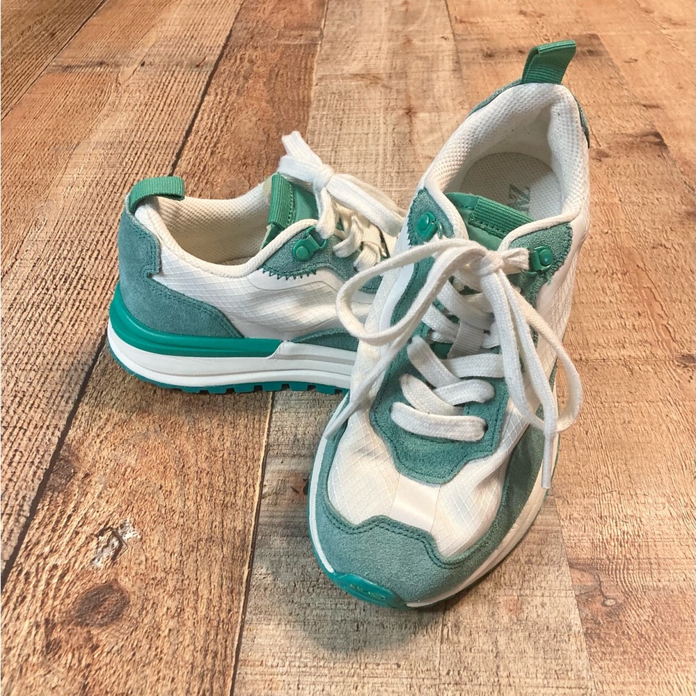 Zara‎ Kids Green White Mesh Suede Chunky Platform Sneakers 2308/931/030 Size 33